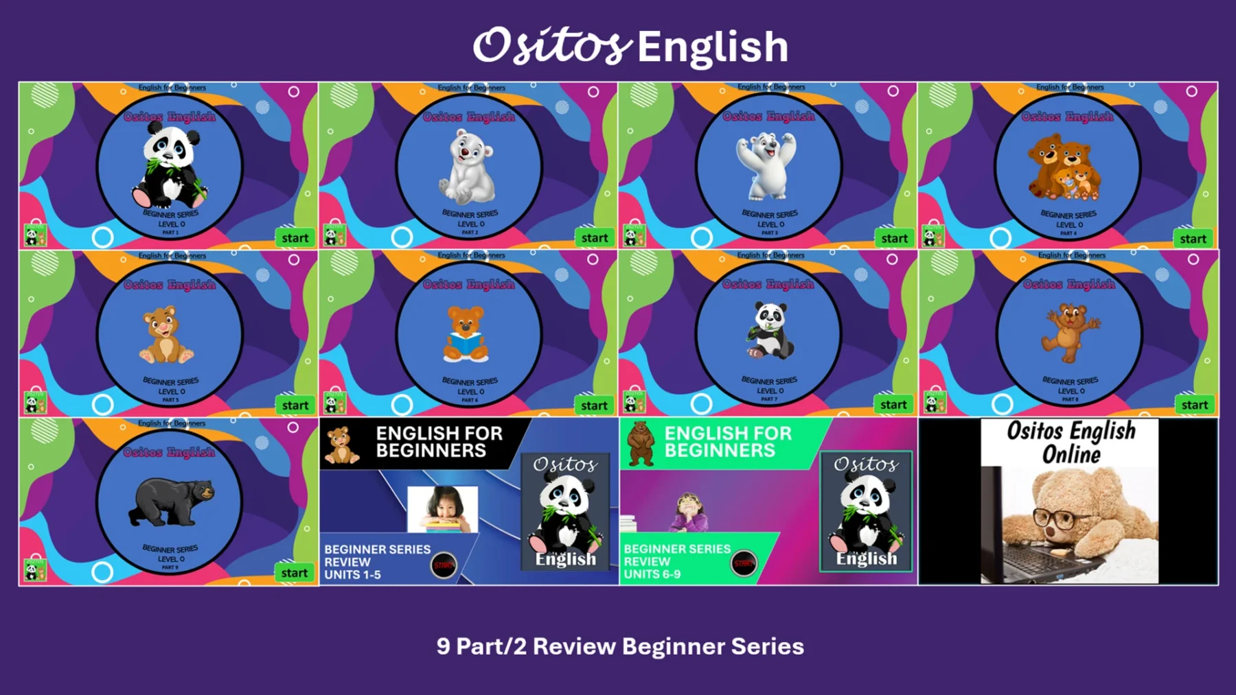 English Beginner Lessons (9 part series plus 2 review units)